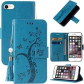 Reliëf Lucky Tree Horizontale Flip Leren Case met Houder & Kaartsleuf & Portemonnee & Lanyard Voor iPhone SE 2020/8/7 (Blauw)