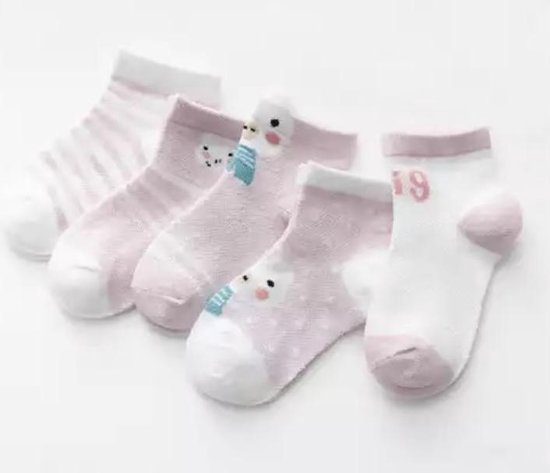 5 paar New born Baby sokken - set babysokjes - 0-6 maanden - roze babysokken - varken - pig - multipack - dierensokken
