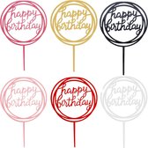 XYZ Goods - Taarttopper Happy Birthday - Taart Decoratie - Cake Topper - Verjaardag - 6 Kleuren Set - Rond