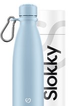 Slokky - Pastel Blue Thermosfles, Dop & Karabijnhaak - 500ml