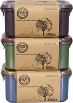 Conteneurs frais Lock&Lock ECO | Boîtes à goûter - 600 ml - Durable - Zéro déchet - 100% plastique recyclé - Set de 3 pièces
