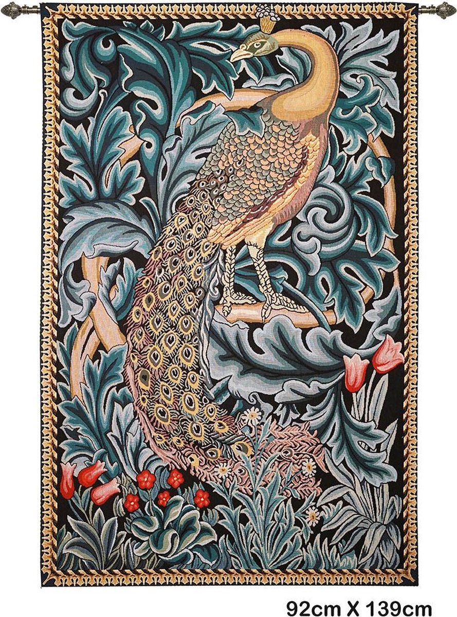 Signare Wandkleed - Wandtapijt - Gobelinstof - Peacock - Pauw - William Morris - 92 x 139 cm Groen