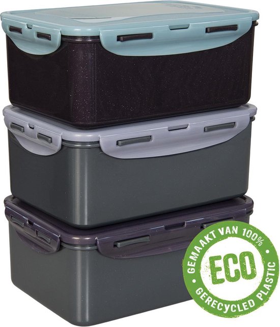 Conteneurs frais Lock&Lock ECO | Boîtes de conservation alimentaire - 2,3 litres - Durable - Zéro déchet - 100% plastique recyclé - Set de 3 pièces
