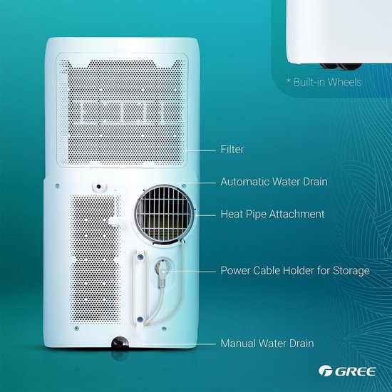 GREE Mobiele Airco - Aircooler - Airconditioning met afzuigslang - Voor ruimtes 50 - 60 m² - Koeler en ontvochtiger met ecologisch koelmiddel Eco R290 - Regeling via app - Energieklasse A+