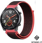 Nylon Smartwatch bandje - Geschikt voor Huawei Watch GT nylon band - zwart/koraal - 46mm - Strap-it Horlogeband / Polsband / Armband