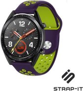 Siliconen Smartwatch bandje - Geschikt voor  Huawei Watch GT sport band - paars geel - 42mm - Strap-it Horlogeband / Polsband / Armband