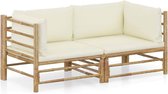 Loungeset| Loungebank| 2-delige loungeset | lounge kussens | tuinset | tuinset kussens| bamboe | bamboebank | wit | Vidaxl |