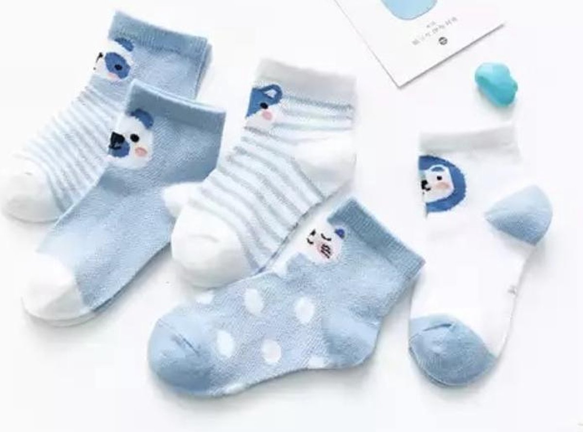 5 paar New born Baby sokken - Set Babysokjes - 0-6 maanden - Blauwe Babysokken - multipack - Dierensokken - Beestenboel - Baby Sokken - New born sokken - Kraamcadeau voor Jongen of Meisje - Babyshower Cadeau - Kraammand