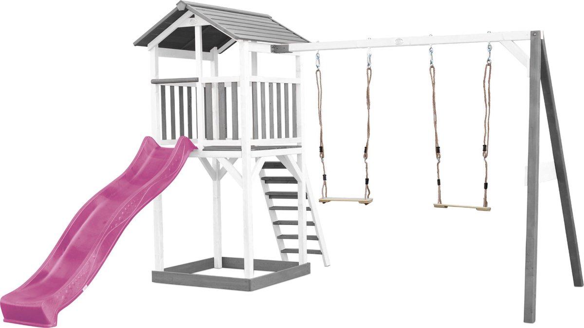 AXI Beach Tower Speeltoren 349x356x93cm Paarse Glijbaan Hout