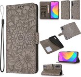 Voor Xiaomi Mi CC9 Skin Feel Reliëf Zonnebloem Horizontale Flip Lederen Case met Houder & Kaartsleuven & Portemonnee & Lanyard (Grijs)