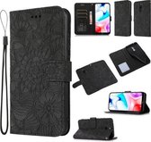 Voor Geschikt voor Xiaomi Redmi 8 Skin Feel Reliëf Zonnebloem Horizontale Flip Lederen Case met Houder & Kaartsleuven & Portemonnee & Lanyard (Zwart)