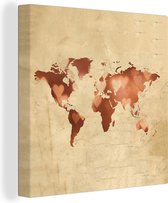Canvas Wereldkaart - 90x90 - Wanddecoratie Wereldkaart - Liefde - Kleuren