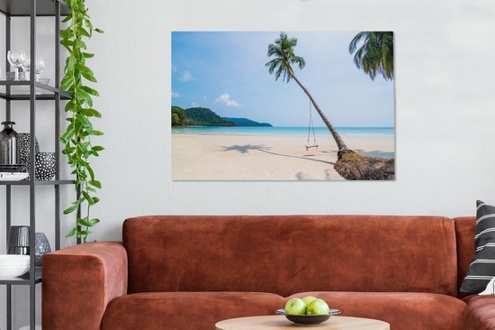 Tableau sur Toile Plage - Palmiers - Balançoire - 120x80 cm - Décoration murale