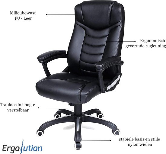 Fauteuil pivotant Ergolution Luxury Design - Grand confort d'assise - Noir  | bol.com