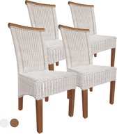 Pippa Design Eetkamerstoel - rotan - wit met naturel rand - set van 4