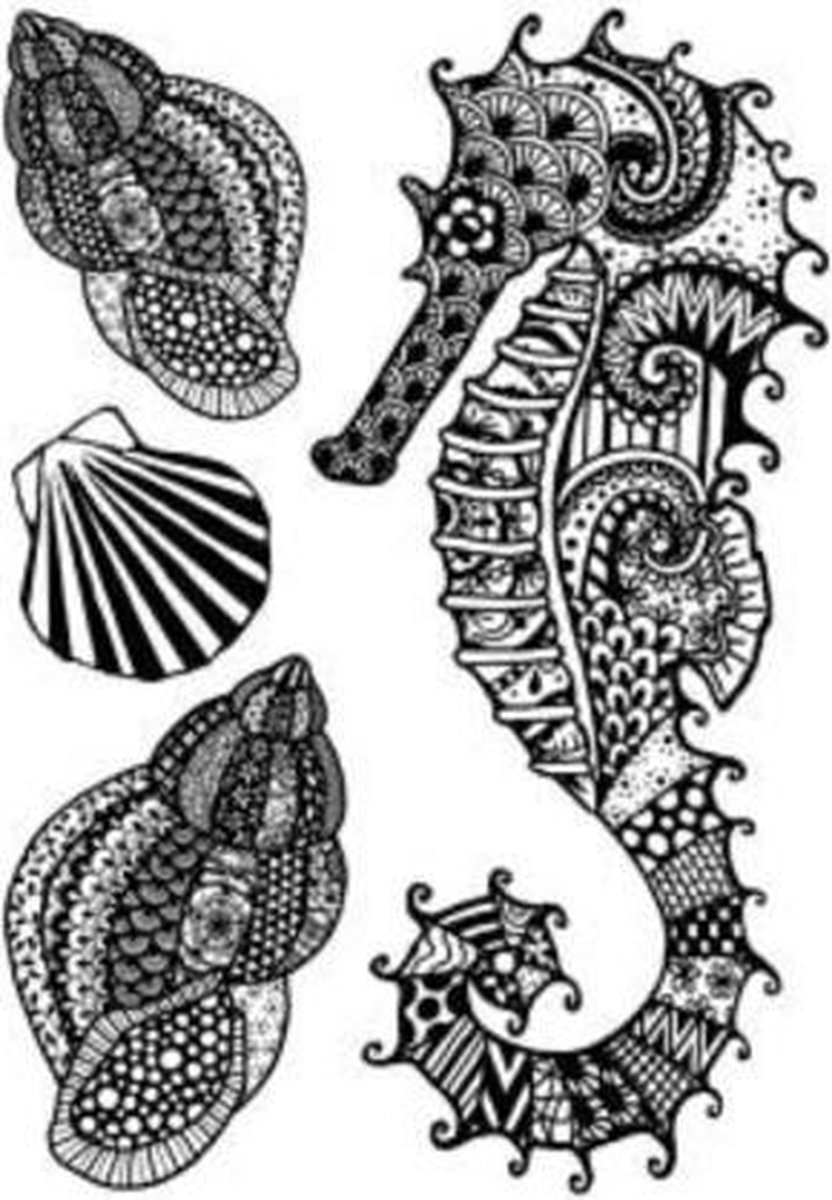 Stempels | Set van 4 Siliconen Stempels Seahorse and Shells | Herbruikbaar