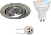 Mi-Light MiBoxer - LED Spot Set GU10 - Smart LED - Wifi LED - Slimme LED - 4W - RGB+CCT - Aanpasbare Kleur - Dimbaar - Pragmi Aerony Pro - Inbouw Rond - Mat Nikkel - Kantelbaar - Ø82mm - BSE