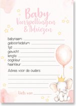 Babyshower invulkaarten – Voorspellings en adviezen kaarten - 20 stuks A6 formaat - Enkelzijdig - Meisje roze