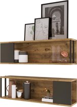 Claus & Clyde© Taranto - Wandplank - Boekenplank - Set van 2 - Decoratie - Eiken - Bruin - Zwart - Retro - 100 x 29,6 x 22