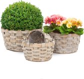 relaxdays bloemenmand set van 4, plantenpot, plantenbak gevlochten hout bloempot Rond vlak