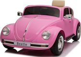Volkswagen Beetle Oldtimer Elektrische Kinderauto Roze - 12V - Afstand bestuurbaar -  Muziek Module - Kunst Leder Zitje - Rubberen Eva Banden