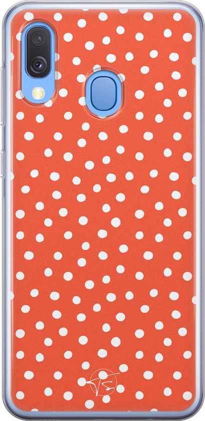 Coque Samsung A40 - Pois Oranje | Samsung Galaxy A40 | Étui en Siliconen TPU | Coque arrière pour téléphone Transparent