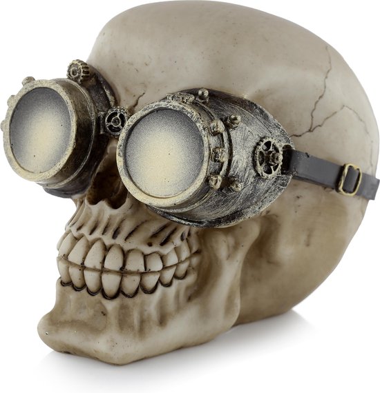 Steampunk Schedel Met Groen Koperen Mechanische Bril Radarwerk Steam Punk Doodshoofd Skelet Bot Bone