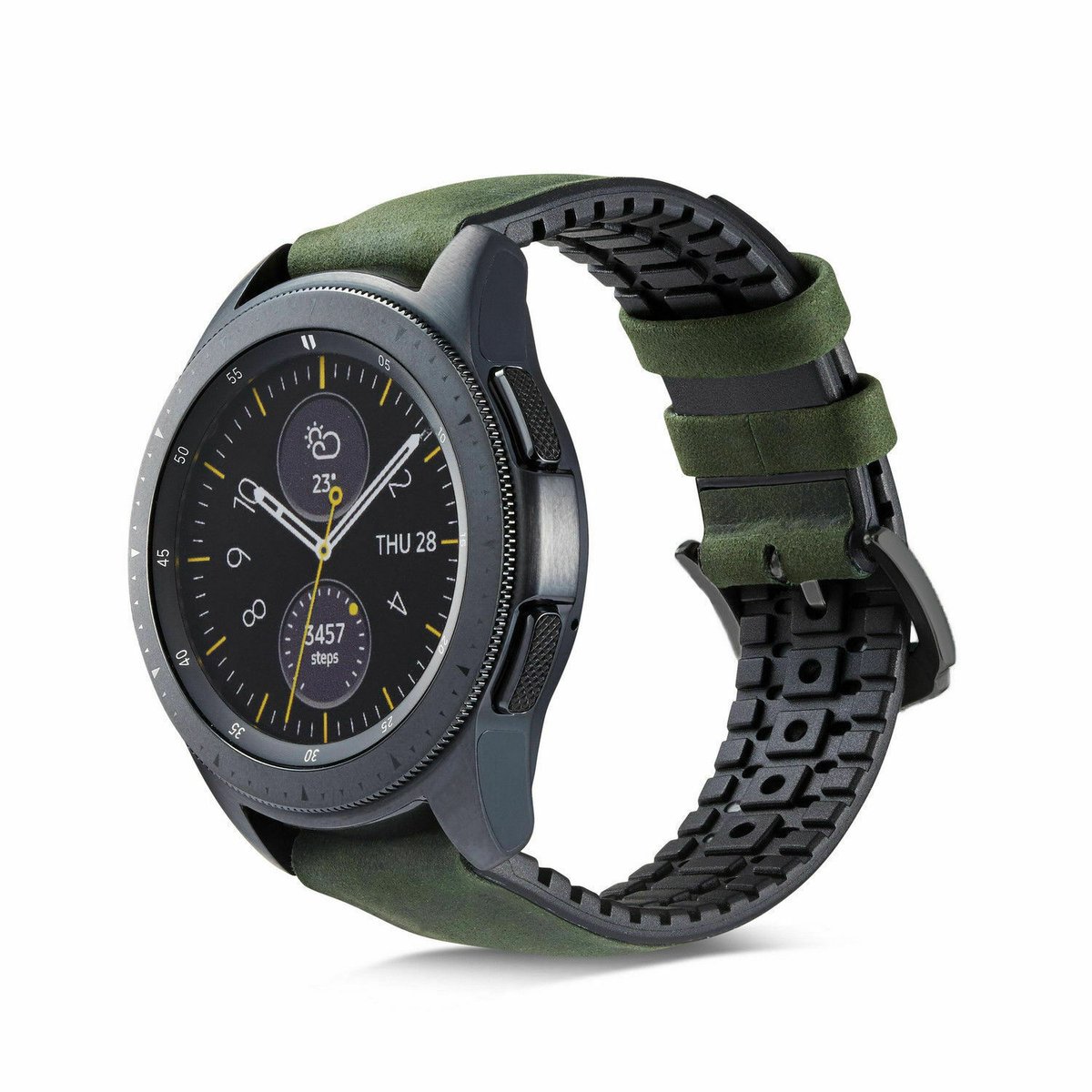 Geschikt voor Samsung Galaxy Watch leren silicone band - zwart/groen - 41mm / 42mm