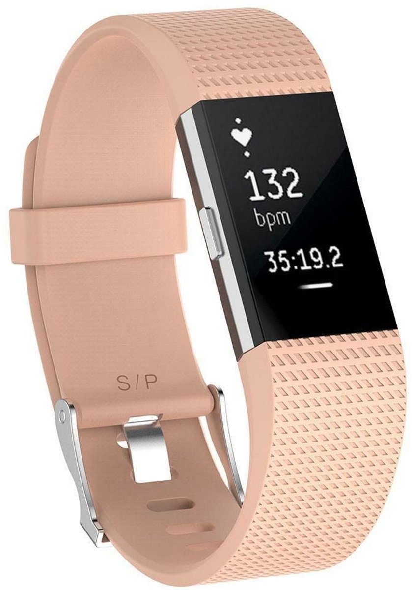 Fitbit Charge 2 siliconen bandje - roze - Maat L