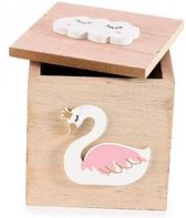 houten kistje Zwaan blank met deksel opbergbakje doosje pennenbak cadeauverpakking sieradendoosje