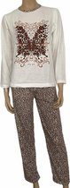 Dames pyjamaset met panterprint/vlinderafbeelding L 36-38 wit/bruin