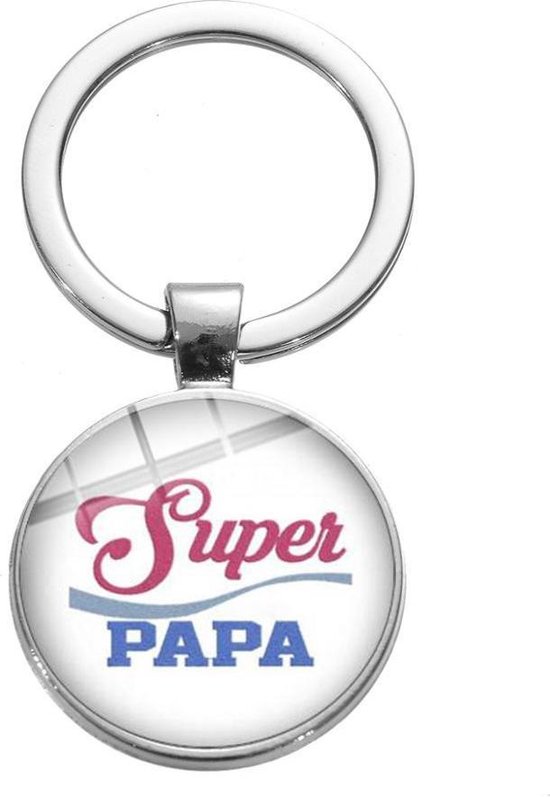 Super Papa - Sleutelhanger - Wit - Key Ring - Vaderdag Cadeautjes - Vaderdag Kados - Papa Cadeau - Vader Cadeau - Vader Cadeautje - Cadeau voor Man