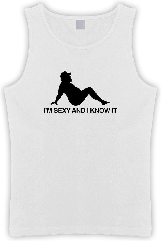 Witte Tanktop met  " I'M Sexy and i Know It " print Zwart size XXL