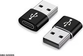 USB-A naar USB-C On-The-Go Adapter/Converter - Set van 2 - Zwart