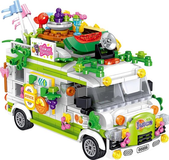 Zhe Gao - Fruit trolley | City & Friends Adventure | Retro foodtruck | Classic Creator STEM speelgoed bouwpakket | niet compatibel met lego mega bloks | Kermis & Pretpark Auto modelbouw voor kinderen & volwassenen | 604 bouwstenen