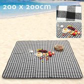 Picknickkleed met Draagband Large 200x200cm - Waterdicht onderlaag - Outdoor - Opvouwbaar buitenkleed - Campingdeken - Zwart-wit