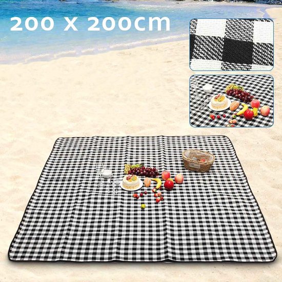 Picknickkleed met Draagband - 200x200cm - Waterdichte onderlaag - Zwart-wit