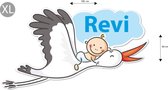 GeboortebordOnline.nl - Geboortebord tuin jongen REVI XL- baby jongen op ooievaar - met of zonder gratis naamsopdruk