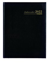 Brepols Agenda 2022 - Ambassador - Uitgestanste maandtabs - Lima Kunstleder - 17 x 22 cm - Zwart