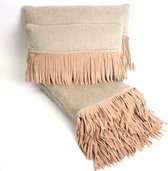 kussen beige met suede franjes