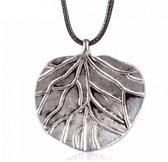 Hals ketting- Blad- Metaal- Zwart koord- 80 cm- Charme Bijoux