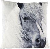 Sierkussen - Kussen - Paarden - Grijs Wit - 45x45cm - Velours