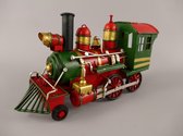 model metaalkunst - antieke locomotief - groen-rood - 8 cm hoog