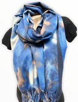 Lange Warme Dames Sjaal - Bloemenprint - Blauw - 178 x 68 cm (19-3)