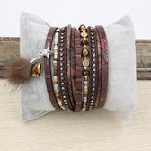Stella Wikkelarmband Tassel- Kraaltjes- Kristalletjes - PU Leer- Koper Roest Bruin