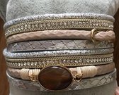 Stella Infinity wikkelarmband kristalletjes, steentje, wit-creme- Pu leer