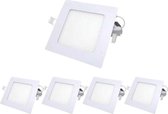 Spot LED Extra Plat Vierkant Downlight 6W Wit (5 stuks) - Wit licht