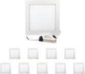 LED Paneel Downlight 18W Slim Vierkant WIT (pak van 10) - Warm wit licht
