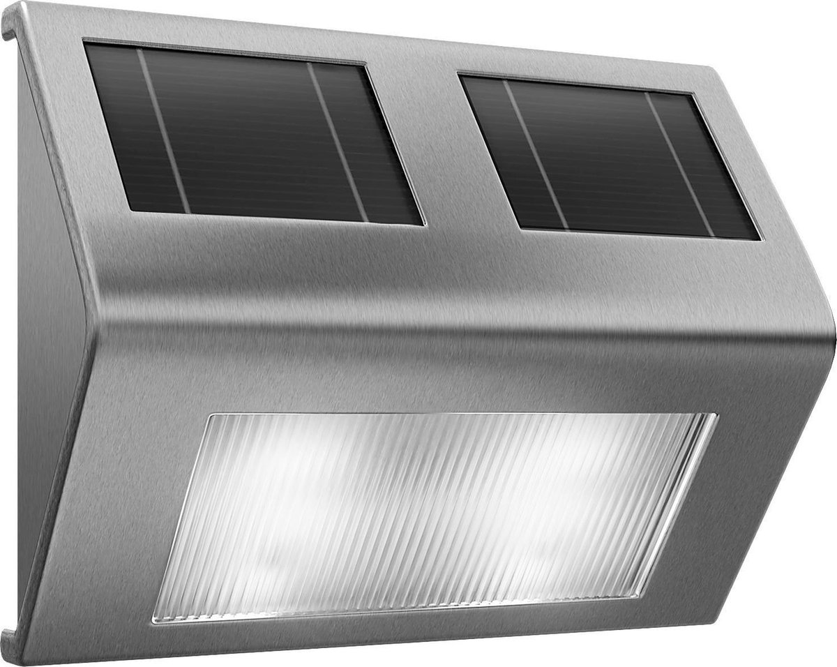 4x Deuba LED Solar Wandlamp - Schemersensor IP65 RVS – 140x95x25mm