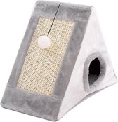 Pets Fortune - Kattenhuis Triangle met Sisal Krabgedeelte – Krabpaal - Zacht Pluche - 55 x 27 x 50 cm